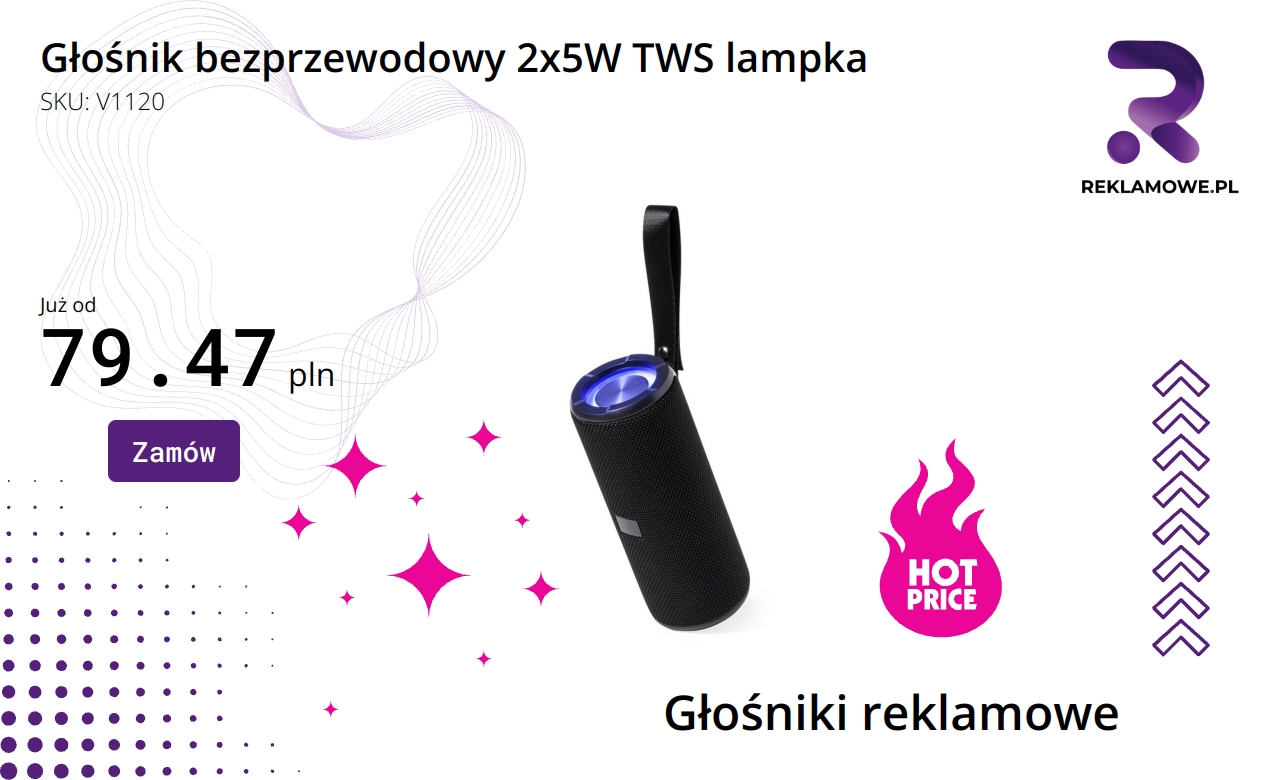 Głośnik bezprzewodowy 2x5W TWS z lampką