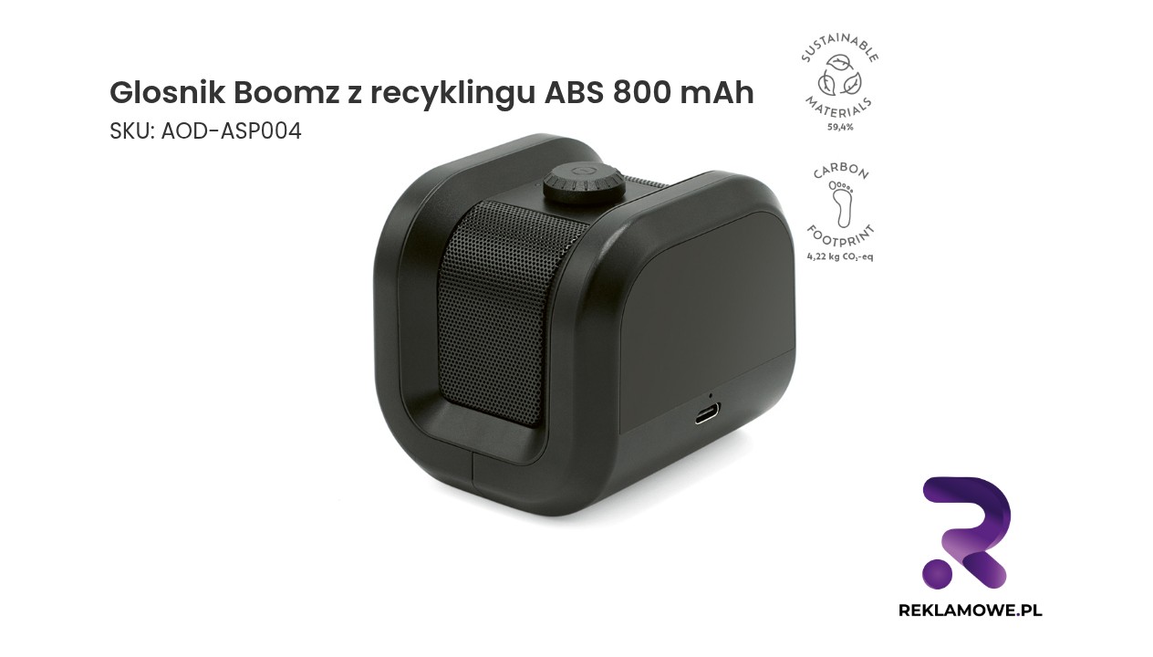 Glosnik Boomz z recyklingu ABS 800 mAh Głośnik Boomz z recyklingu ABS 800 mAh - ekologiczny przenośny głośnik