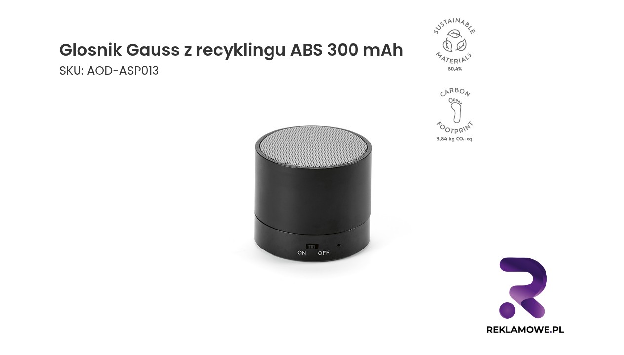 Głośnik Gauss z recyklingu ABS 300 mAh – ekologiczny bezprzewodowy głośnik przenośny