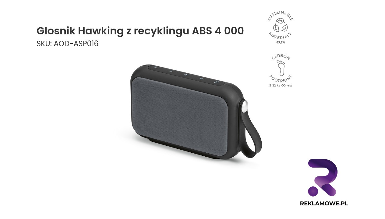 Glosnik Hawking z recyklingu ABS 4 000 mAh Głośnik Hawking wykonany z recyklingowanego ABS o mocy 4000