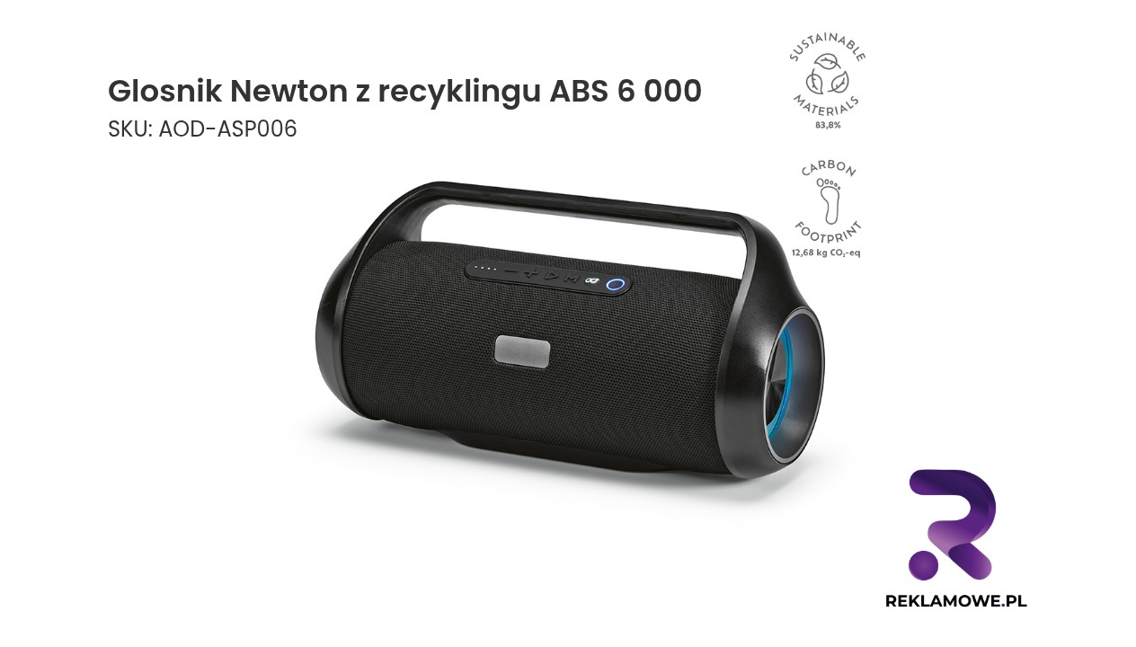 Glosnik Newton z recyklingu ABS 6 000 mAh Głośnik Newton z recyklingu ABS 6 000 – ekologiczny głośnik bezprzewodowy