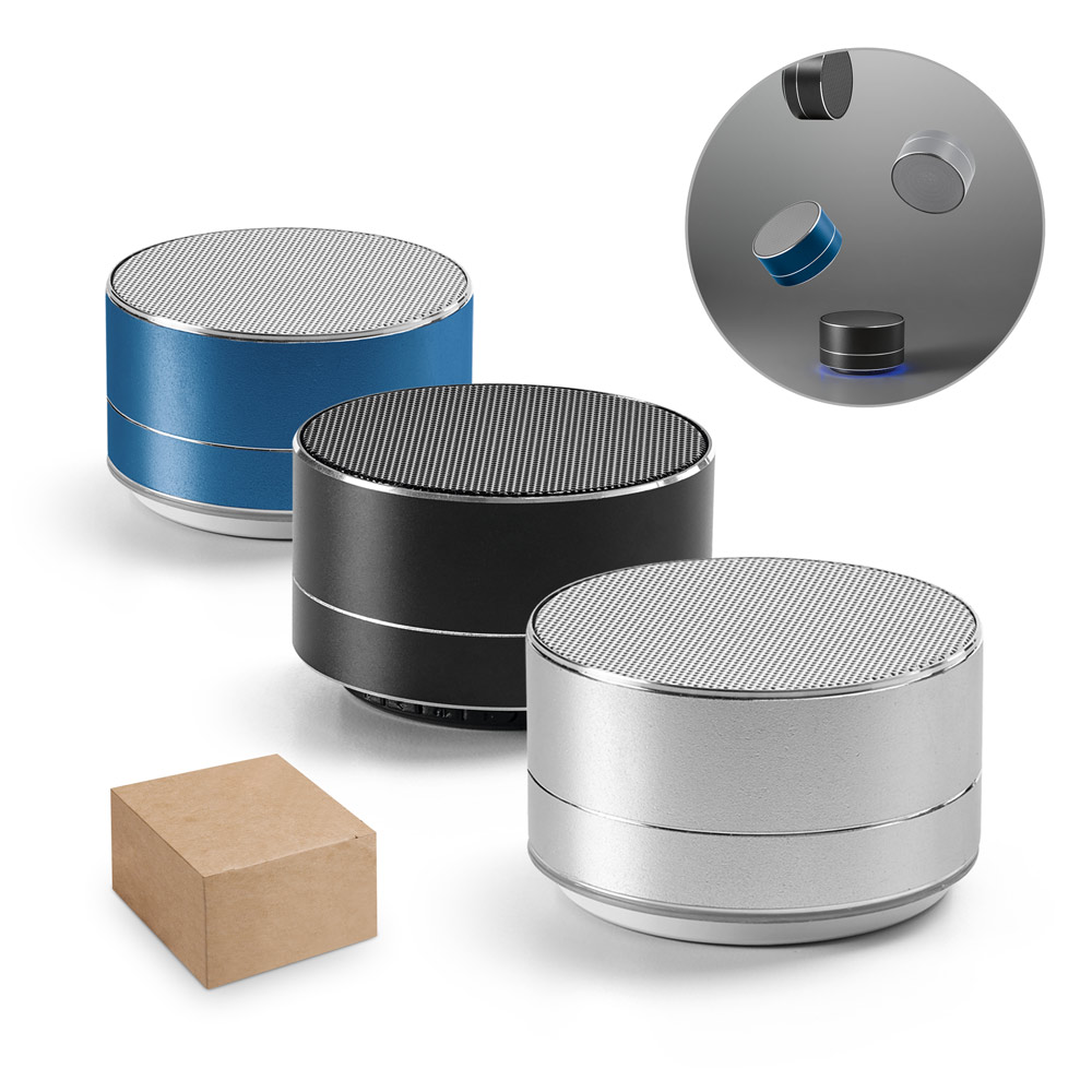 FLOREY. Przenośny głośnik 3 W z baterią o żywotności 3 godzin, wykonany w aluminium recyklingu (100% rAL) i ABS pochodzącego z recyklingu (100% rABS) 97252_set