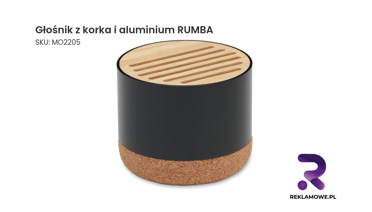 Głośnik z korka i aluminium RUMBA Głośnik z korka i aluminium RUMBA – ekologiczny głośnik bezprzewodowy